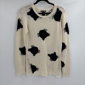 Hot Topic Black and Cream Distressed Women's Sweater emo punk retro indie medium